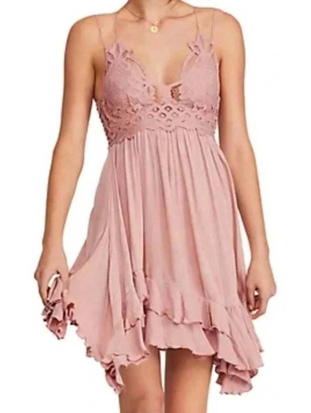Free People adella Pink Lace Detail Summer Dress Size S/P